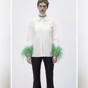 Zara white poplin shirt with feather appliqué